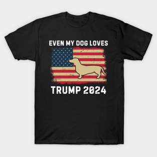 Even My Dog Loves Trump 2024 Distressed USA flag  Vintage T-Shirt